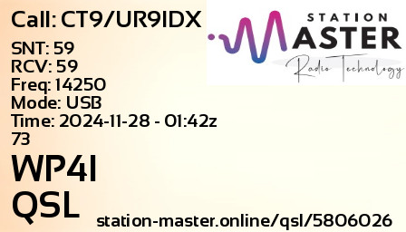 QSL Card for WP4I QSO with CT9/UR9IDX