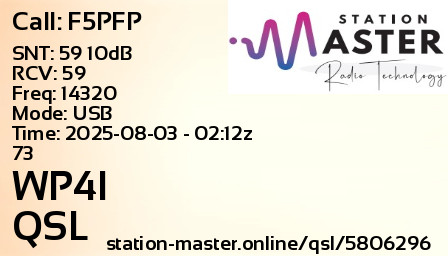 QSL Card for WP4I QSO with F5PFP