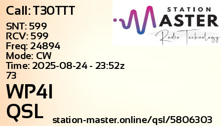 QSL Card for WP4I QSO with T30TTT