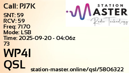 QSL Card for WP4I QSO with PJ7K