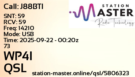 QSL Card for WP4I QSO with J88BTI