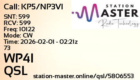 QSL Card for WP4I QSO with KP5/NP3VI