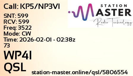 QSL Card for WP4I QSO with KP5/NP3VI