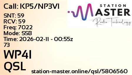 QSL Card for WP4I QSO with KP5/NP3VI