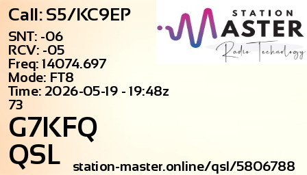 QSL Card for G7KFQ QSO with S5/KC9EP