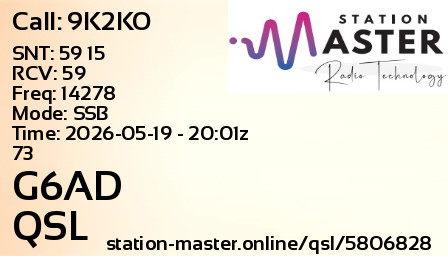 QSL Card for G6AD QSO with 9K2KO