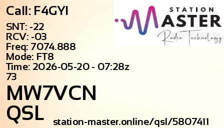 QSL Card for MW7VCN QSO with F4GYI