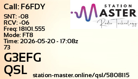 QSL Card for G3EFG QSO with F6FDY