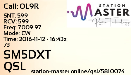 QSL Card for SM5DXT QSO with OL9R