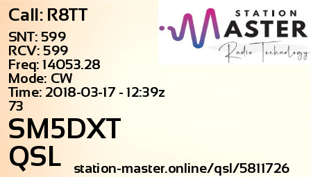 QSL Card for SM5DXT QSO with R8TT
