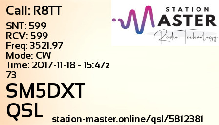 QSL Card for SM5DXT QSO with R8TT