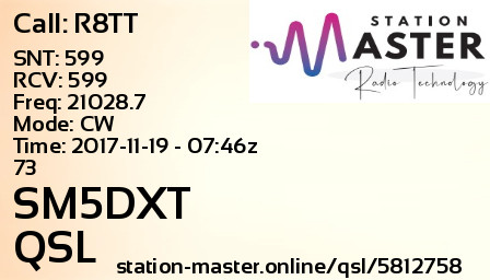 QSL Card for SM5DXT QSO with R8TT