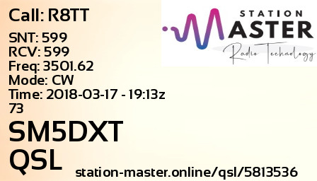 QSL Card for SM5DXT QSO with R8TT