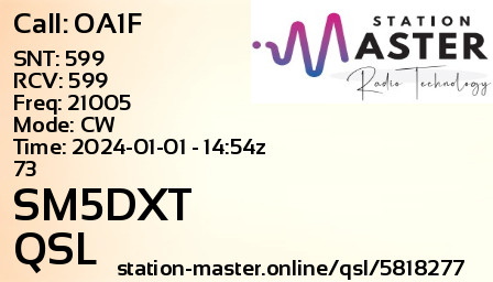 QSL Card for SM5DXT QSO with OA1F