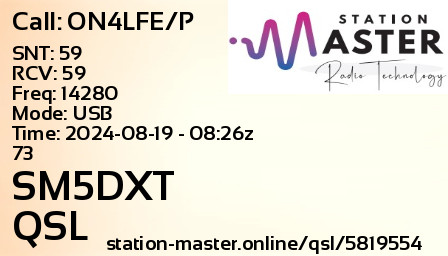 QSL Card for SM5DXT QSO with ON4LFE/P