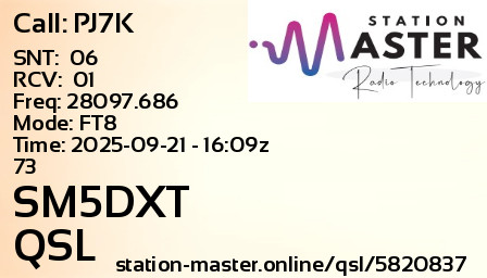 QSL Card for SM5DXT QSO with PJ7K