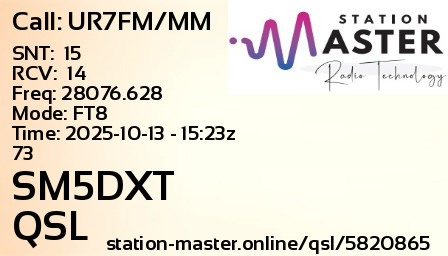 QSL Card for SM5DXT QSO with UR7FM/MM