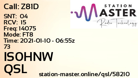 QSL Card for IS0HNW QSO with Z81D