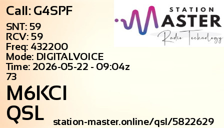 QSL Card for M6KCI QSO with G4SPF