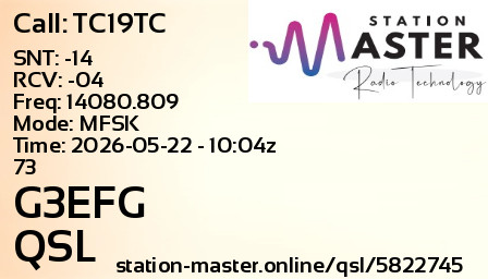 QSL Card for G3EFG QSO with TC19TC