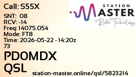 QSL Card for PD0MDX QSO with S55X