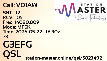 QSL Card for G3EFG QSO with VO1AW