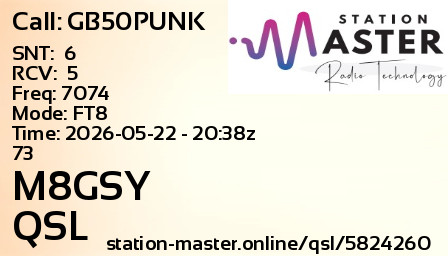 QSL Card for M8GSY QSO with GB50PUNK