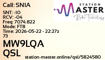 QSL Card for MW9LQA QSO with SN1A