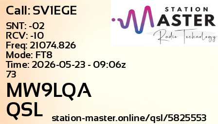 QSL Card for MW9LQA QSO with SV1EGE