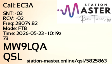 QSL Card for MW9LQA QSO with EC3A