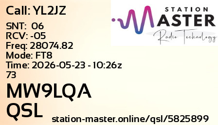 QSL Card for MW9LQA QSO with YL2JZ