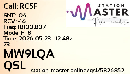 QSL Card for MW9LQA QSO with RC5F