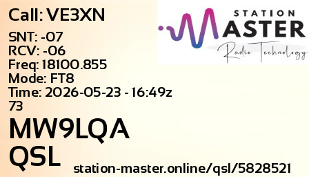 QSL Card for MW9LQA QSO with VE3XN