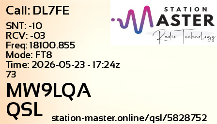 QSL Card for MW9LQA QSO with DL7FE