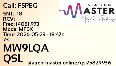 QSL Card for MW9LQA QSO with F5PEG