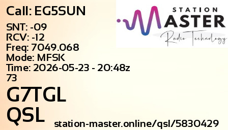 QSL Card for G7TGL QSO with EG5SUN