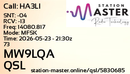 QSL Card for MW9LQA QSO with HA3LI