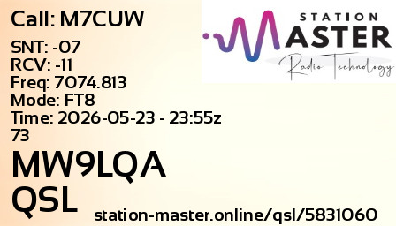 QSL Card for MW9LQA QSO with M7CUW