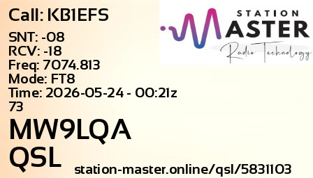 QSL Card for MW9LQA QSO with KB1EFS