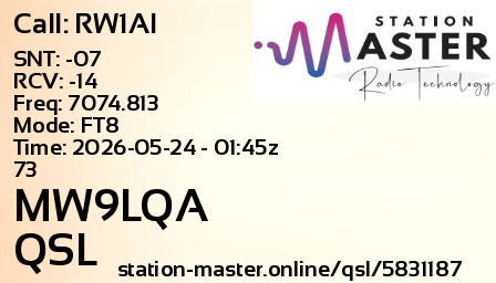 QSL Card for MW9LQA QSO with RW1AI
