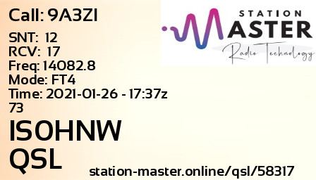 QSL Card for IS0HNW QSO with 9A3ZI