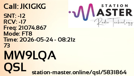 QSL Card for MW9LQA QSO with JK1GKG