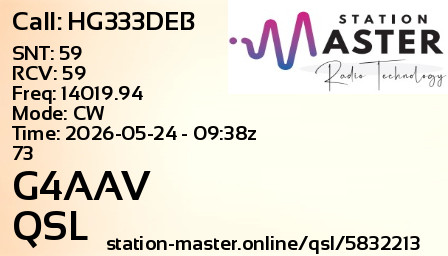 QSL Card for G4AAV QSO with HG333DEB