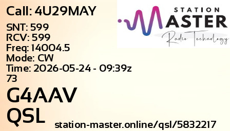 QSL Card for G4AAV QSO with 4U29MAY