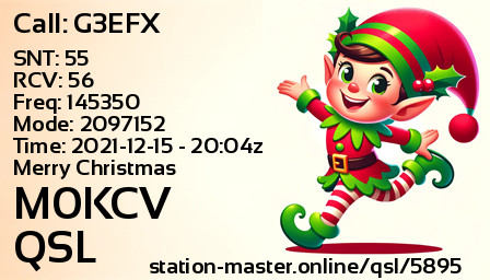 QSL Card for M0KCV QSO with G3EFX