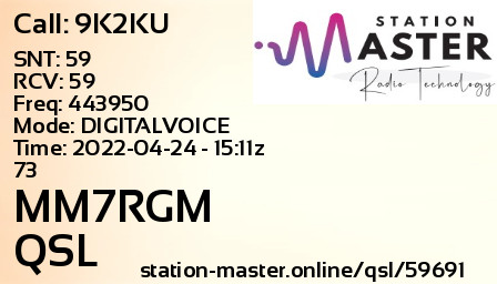 QSL Card for MM7RGM QSO with 9K2KU