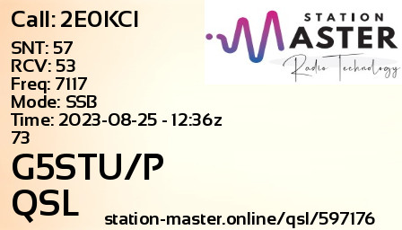 QSL Card for G5STU/P QSO with 2E0KCI