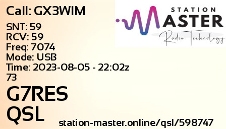 QSL Card for G7RES QSO with GX3WIM