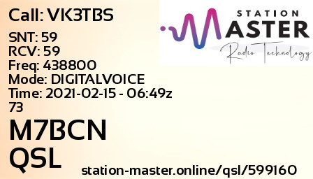 QSL Card for M7BCN QSO with VK3TBS