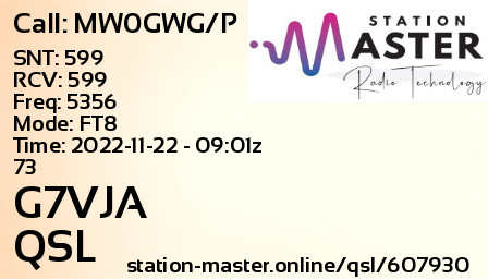 QSL Card for G7VJA QSO with MW0GWG/P